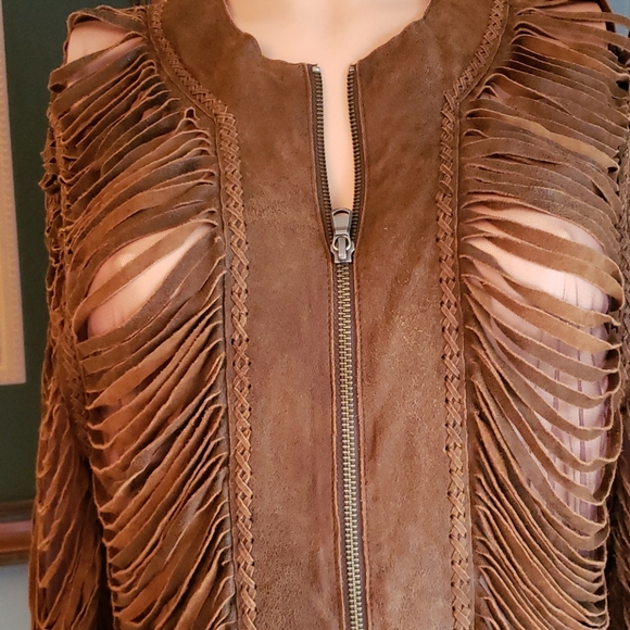 Natto leather shredded slashed mesh fringe  jacket - Picture 2 of 12